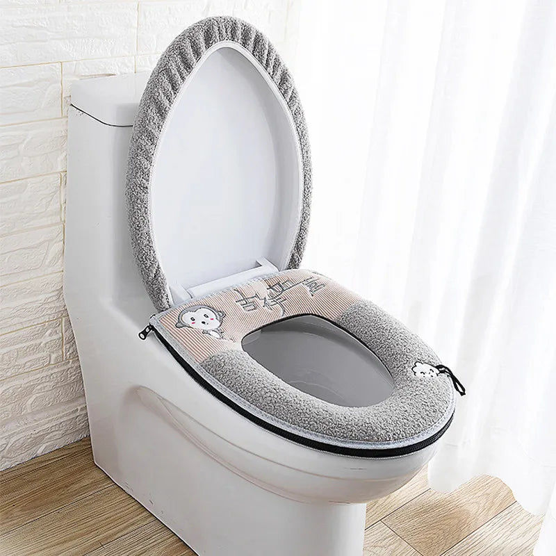 2pcs/set Cushion+lid Cover Toilet Seat Mat Set Bathroom Universal Warm Soft Washable Closestool Seat Case Winter Pad Bidet Mats