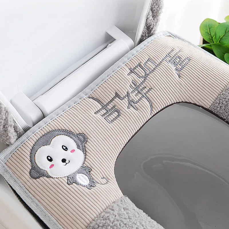 2pcs/set Cushion+lid Cover Toilet Seat Mat Set Bathroom Universal Warm Soft Washable Closestool Seat Case Winter Pad Bidet Mats