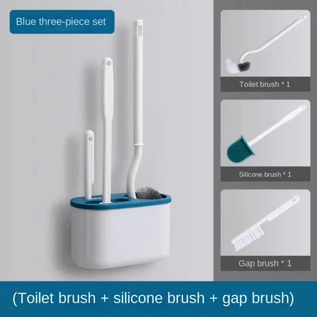 3 In1 Toilet Brush Silicone Wall Mounted Multi-functional Cleaning Tools with Bracket Home Bathroom Accessories Sets Wc