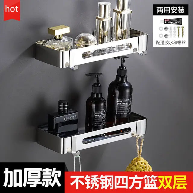 304 Stainless Steel Bathroom Triangle Rack Shelf Punch-free Wall Mounted Corner Rack Shampoo Bath Cleanser Shower Storage Rack