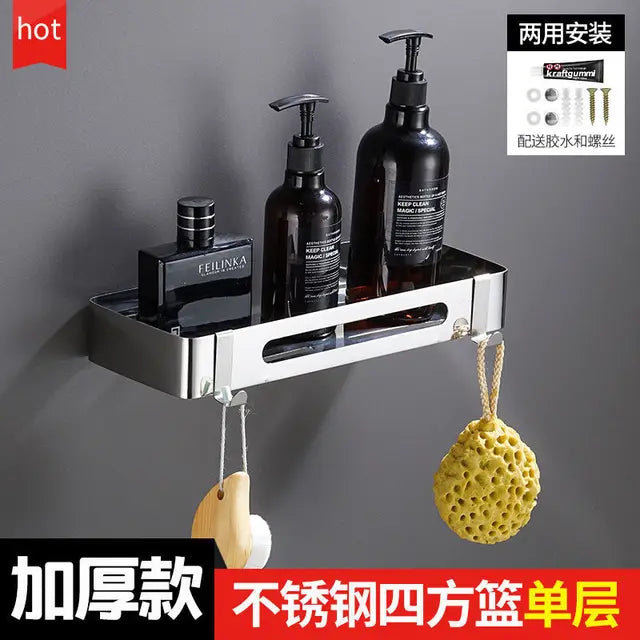 304 Stainless Steel Bathroom Triangle Rack Shelf Punch-free Wall Mounted Corner Rack Shampoo Bath Cleanser Shower Storage Rack