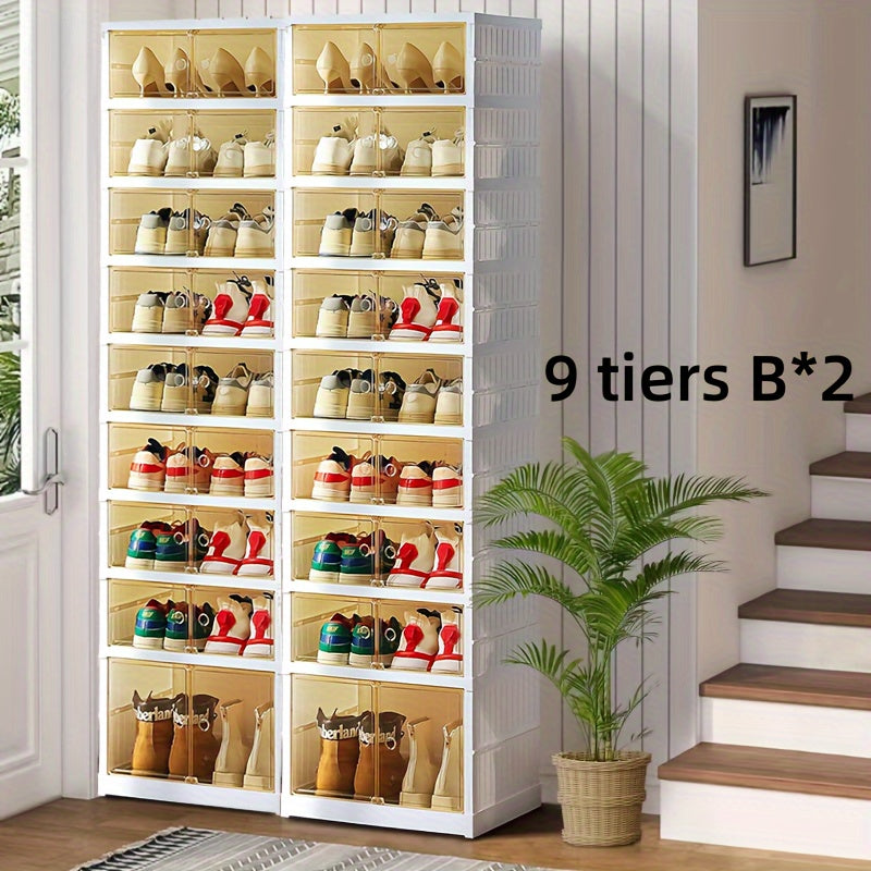 1 PCS\u002F2 PCS 9 Layers Plastic Foldable Home Display Storage Cabinet With Wheels And Transparent Door, Big Capacity Collapsible Shoe Rack Organizer, For Entrance, Entryway, Bedroom, Kitchen, Living Room, Suitable For All Seasons