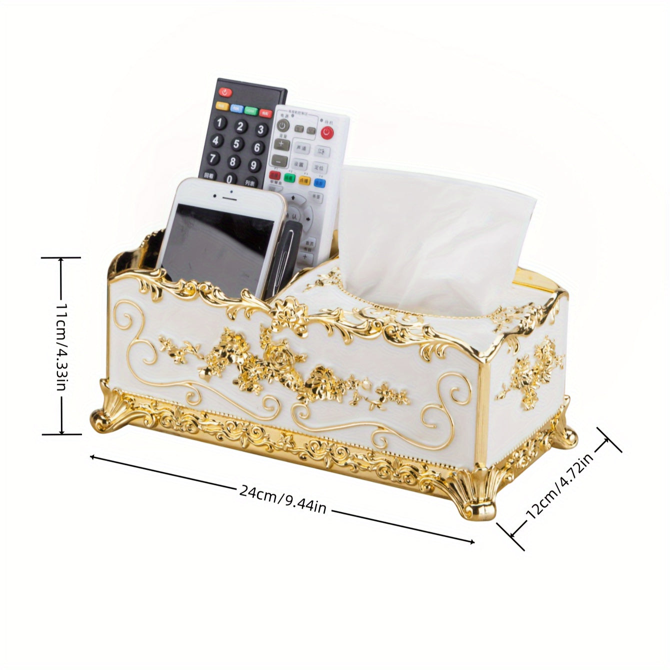 1pc Multifunctional Tissue Box, Tissue Box Cover, Napkin Dispenser Container, Flower Carved Tissue Holder, Tissue Storage Box For Bathroom Living Room Vanity Countertop, Home Decor, Bathroom Accessories Luxury Golden