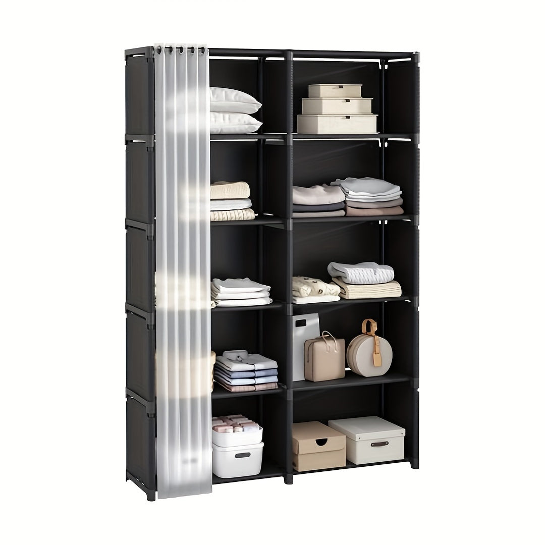 Dttwacoyh 6 Storey Double Row Storage - Open Closet Organiser - Black - For Bedroom, Office, Living Room - Maximise Space & Organisation