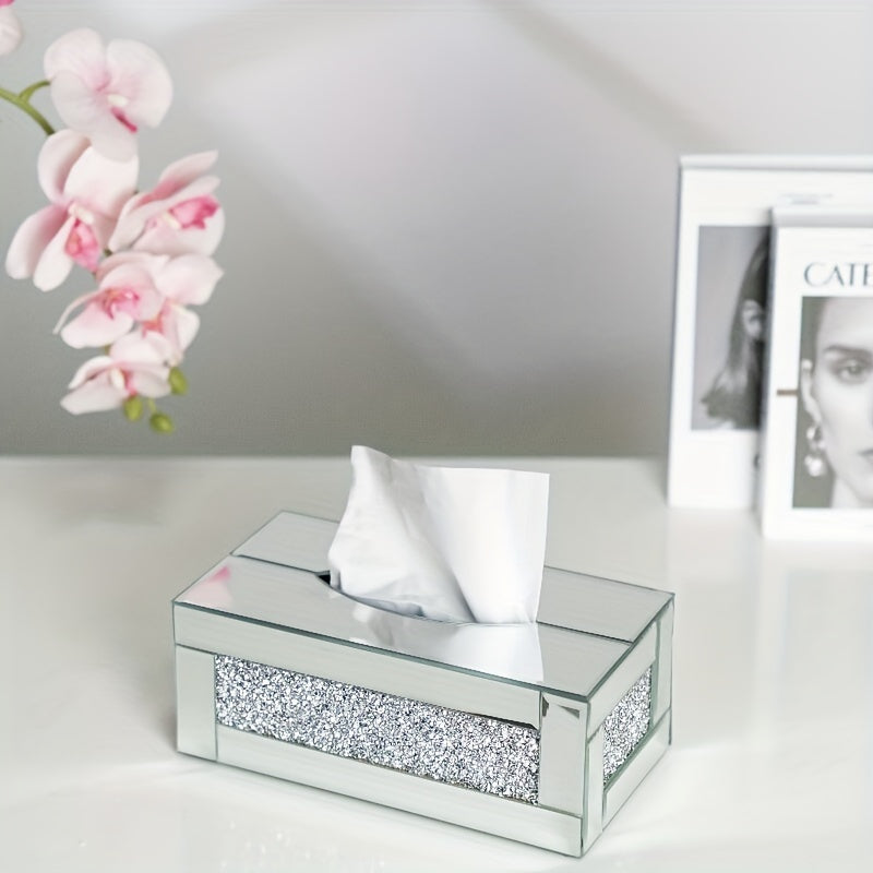 Glass Crystal Tissue Box, Silver Luxury Tissue Holders, Living Room Decorative Storage Box, Rectangular