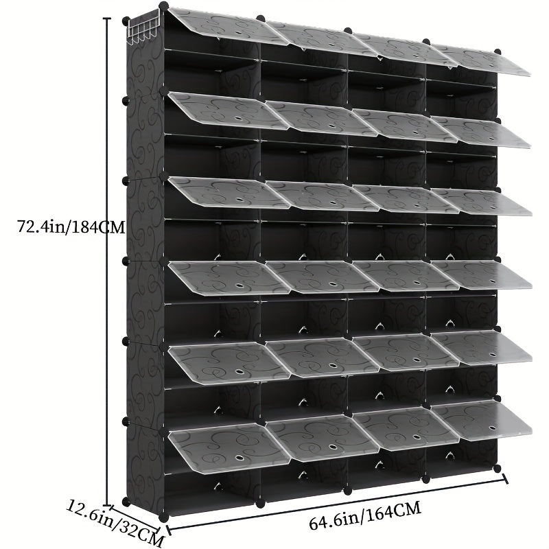 Portable Large DIY Black Shoe Rack Organizer, HOMEFISH Brand, 72 Pairs Of Capacity With Door Design, Detachable Plastic Shoe Rack, Suitable For Entrance And Bedroom Use