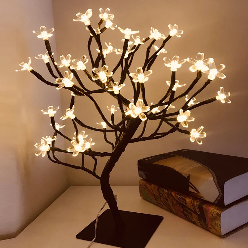 36/48 LED Decor Desk Lamp Cherry Blossom Tree USB Atmosphere Lamp For Home Bedroom Decorative Lights Holiday lighting Nightlight