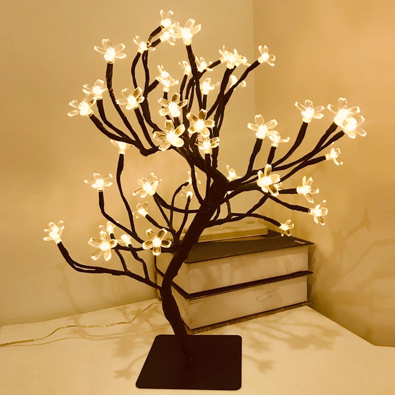 36/48 LED Decor Desk Lamp Cherry Blossom Tree USB Atmosphere Lamp For Home Bedroom Decorative Lights Holiday lighting Nightlight