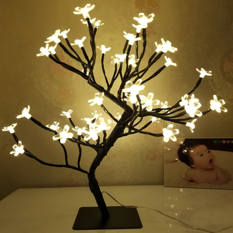 36/48 LED Decor Desk Lamp Cherry Blossom Tree USB Atmosphere Lamp For Home Bedroom Decorative Lights Holiday lighting Nightlight