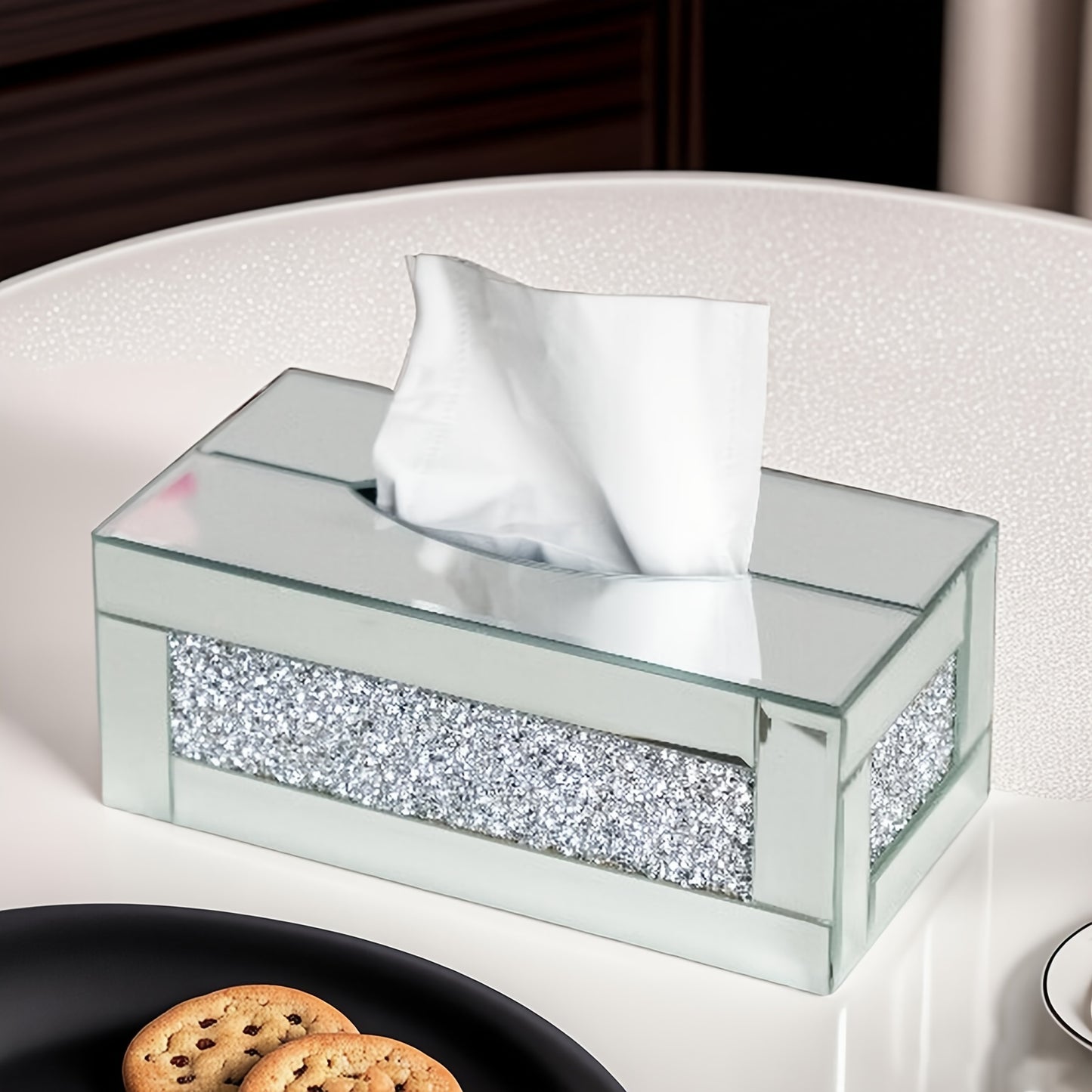 Glass Crystal Tissue Box, Silver Luxury Tissue Holders, Living Room Decorative Storage Box, Rectangular