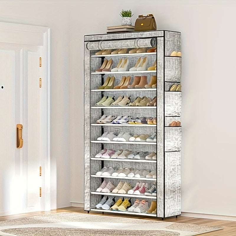 Large Printing Dustproof Shoe Cabinet Tall Shoe Storage Rack Large Capacity 10 Tier Holds 50-56 Pairs Beautiful Tall Shoe Shelf For Entryway Closet With Pockets On Both Sides