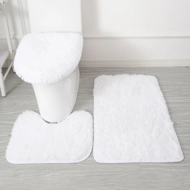 3pcs Bathroom Bath Mat Set Non Slip Bath Rugs Toilet Lid Cover U Shape Rug Bath Mat Soft Floor Mat Washable For Shower Room