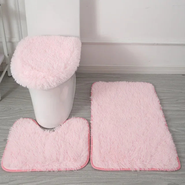 3pcs Bathroom Bath Mat Set Non Slip Bath Rugs Toilet Lid Cover U Shape Rug Bath Mat Soft Floor Mat Washable For Shower Room