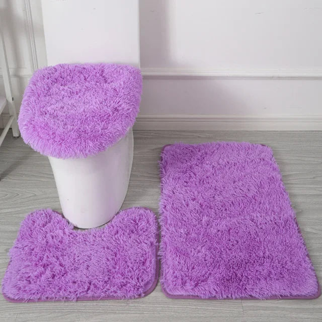 3pcs Bathroom Bath Mat Set Non Slip Bath Rugs Toilet Lid Cover U Shape Rug Bath Mat Soft Floor Mat Washable For Shower Room