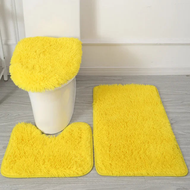 3pcs Bathroom Bath Mat Set Non Slip Bath Rugs Toilet Lid Cover U Shape Rug Bath Mat Soft Floor Mat Washable For Shower Room