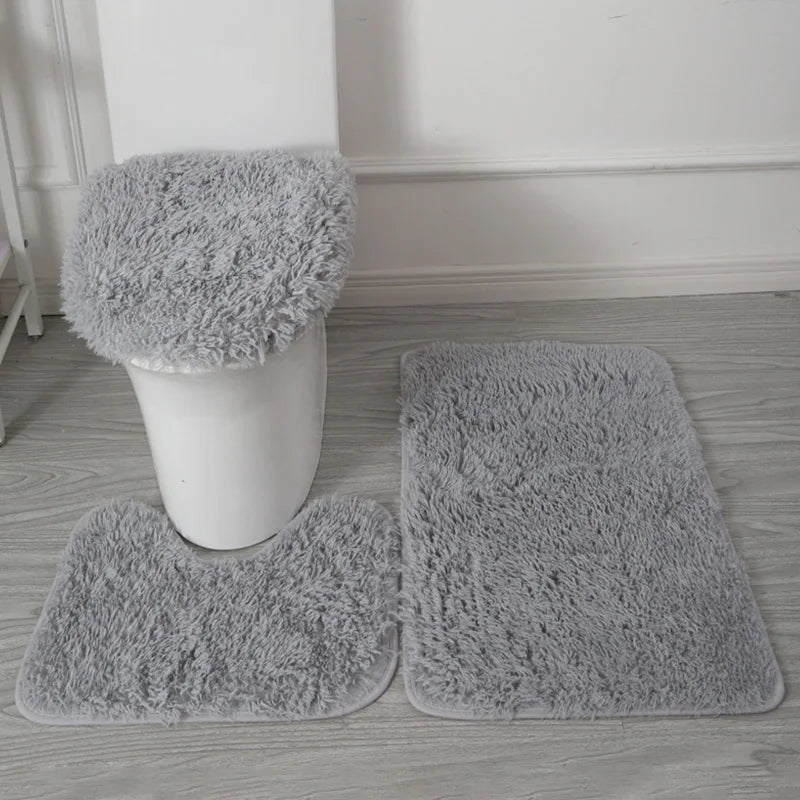 3pcs Bathroom Bath Mat Set Non Slip Bath Rugs Toilet Lid Cover U Shape Rug Bath Mat Soft Floor Mat Washable For Shower Room