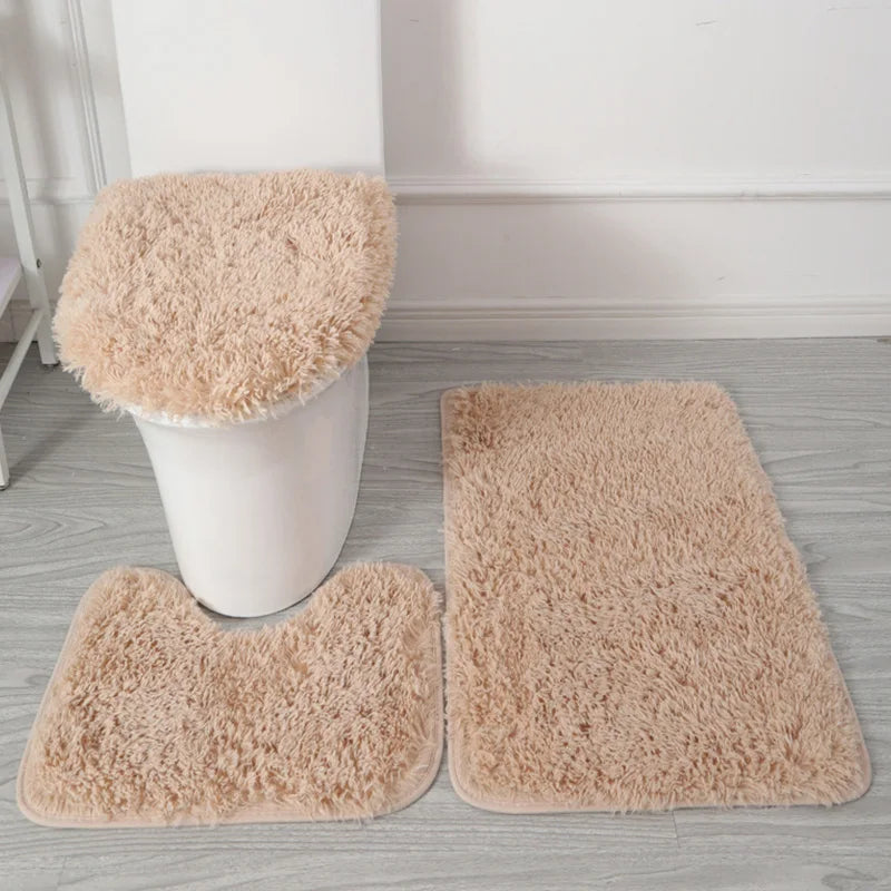 3pcs Bathroom Bath Mat Set Non Slip Bath Rugs Toilet Lid Cover U Shape Rug Bath Mat Soft Floor Mat Washable For Shower Room