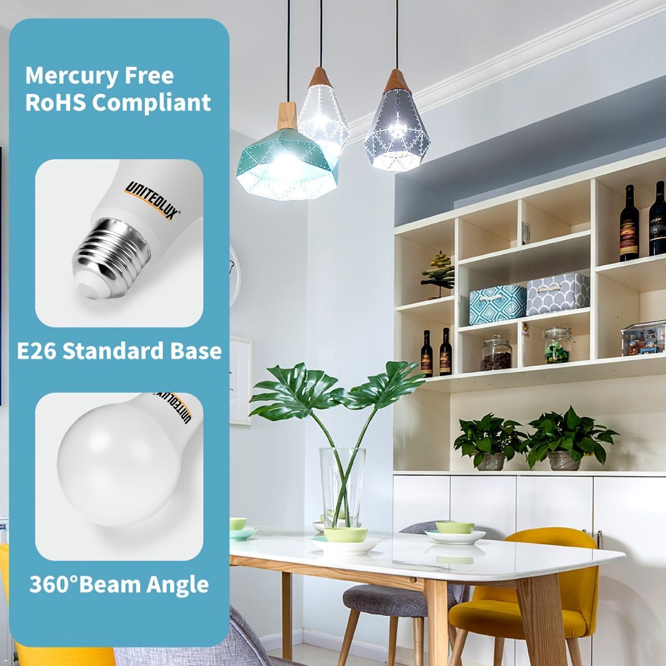 4pcs A19 LED Light Bulbs 60W Equivalent, 800 Lumens CRI 90+ Daylight 5000K \u002FWarmwhite 3000K, E26 Standard Base, Non-dimmable AC 120V Light Bulbs For Home Office