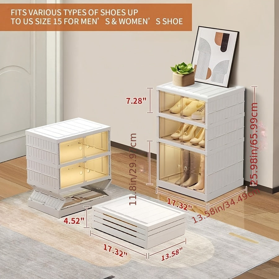 1pc 3\u002F6\u002F9-Tier Foldable Shoe Rack Plastic Shoe Shelf, Collapsible Shoes Storage Box, Stackable Clear Shoe Box With Door, Easy Assembly Shoe Cabinet, Storage And Organization