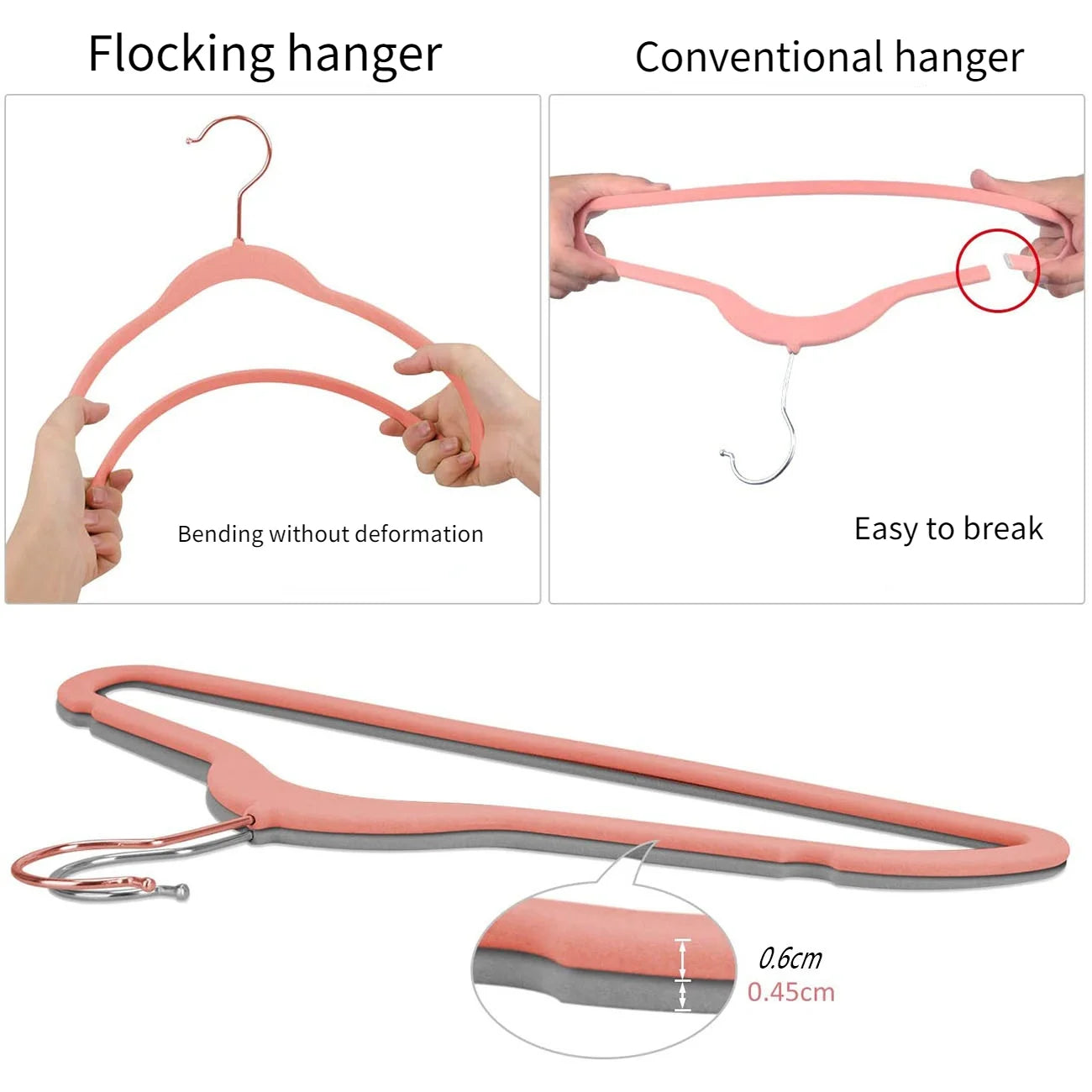 45CM gray flocking hanger plastic non-slip hanger velvet magic hanger clothing store coat without trace