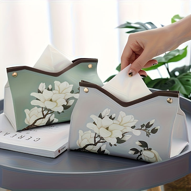 2-piece Leather Tissue Box, Tissue Box Lid, Napkin Dispenser Container, Floral Printed Tissue Holder, Bathroom Tissue Storage Box, Living Room And Bedroom Vanity, Home Decoration, Bathroom Accessories