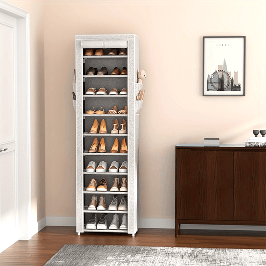 Vertical Narrow Shoe Rack Organizer Tall Shoe Rack For Closet Entryway 10 Tier Non-Woven Cover Shoe Shelf Holds 20-22 Pairs Free Standing Shoe Storage Cabinet With Dustproof Cover, Multi Color Free Standing Shoe Racks