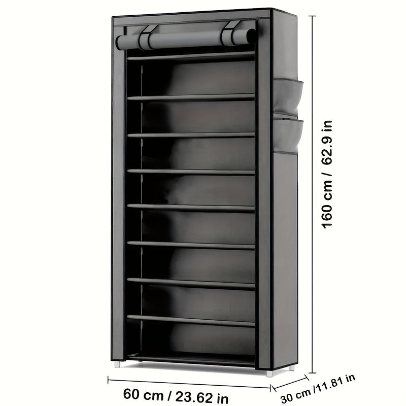 1pc 10 Layer Shoe Cabinet With Dust Cover, Non-woven Space-saving Shoe Rack With Large Capacity, Easy To Assemble, Portable Shoe Cabinet, Suitable For Various Scenes Such As Entrance, Storage Rack, Home And Dormitory Storage