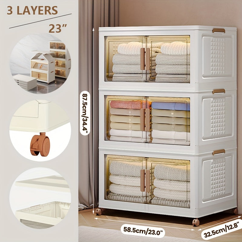 1 Pcs 3 Layers Plastic Wardrobe Storage Organizer, Durable Storage Cabinet, Household Plastic Big Capacity Storage Container Rack, Essential Living Room Bedroom Furniture