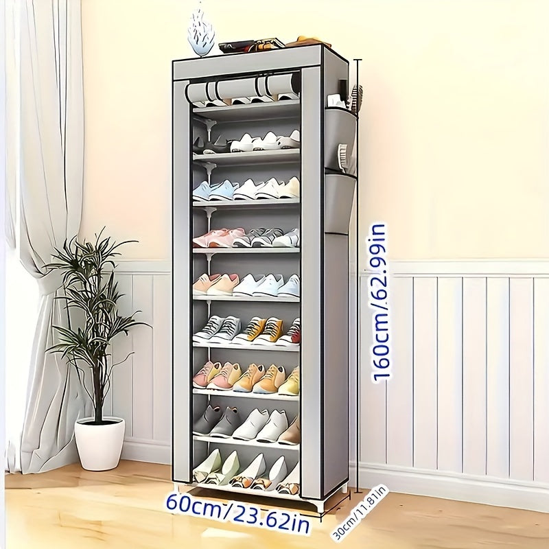 1pc 10 Layer Shoe Cabinet With Dust Cover, Non-woven Space-saving Shoe Rack With Large Capacity, Easy To Assemble, Portable Shoe Cabinet, Suitable For Various Scenes Such As Entrance, Storage Rack, Home And Dormitory Storage