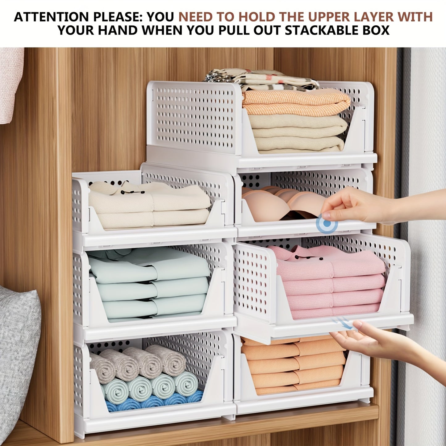 Foldable closet storage box, stackable storage box, plastic drawers, basket wardrobe, closet storage cabinet, kitchen, bathroom, office