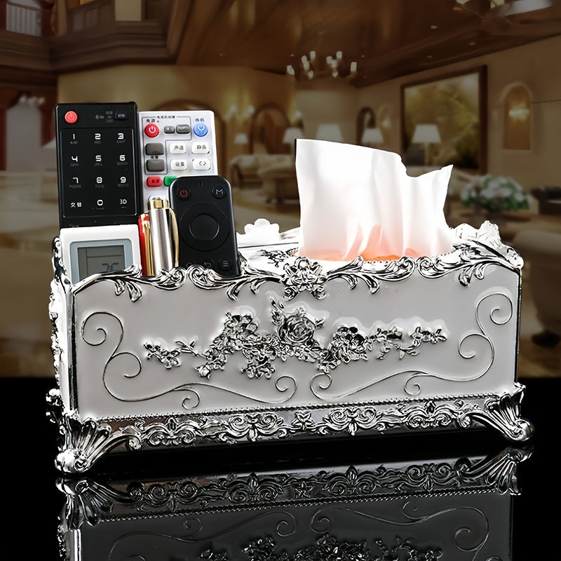 1pc Multifunctional Tissue Box, Tissue Box Cover, Napkin Dispenser Container, Flower Carved Tissue Holder, Tissue Storage Box For Bathroom Living Room Vanity Countertop, Home Decor, Bathroom Accessories Luxury Golden