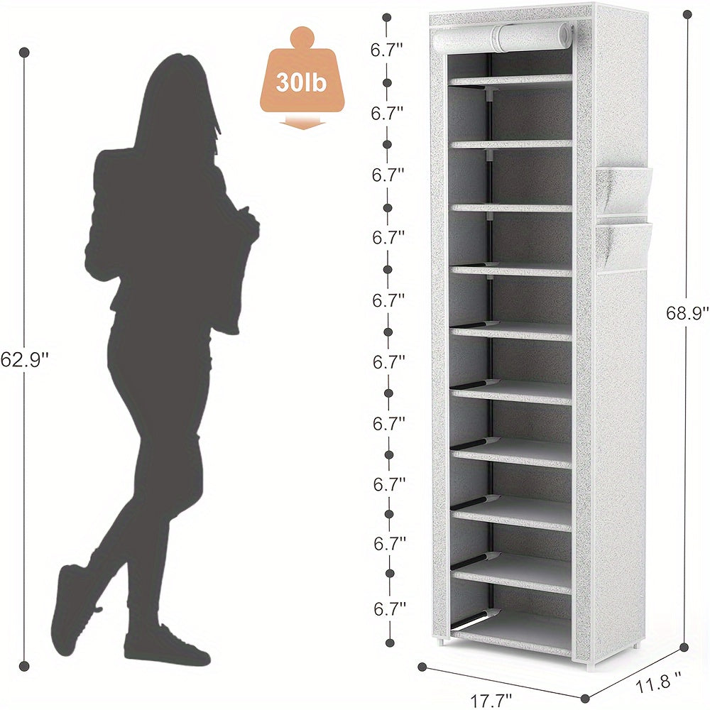 Vertical Narrow Shoe Rack Organizer Tall Shoe Rack For Closet Entryway 10 Tier Non-Woven Cover Shoe Shelf Holds 20-22 Pairs Free Standing Shoe Storage Cabinet With Dustproof Cover, Multi Color Free Standing Shoe Racks