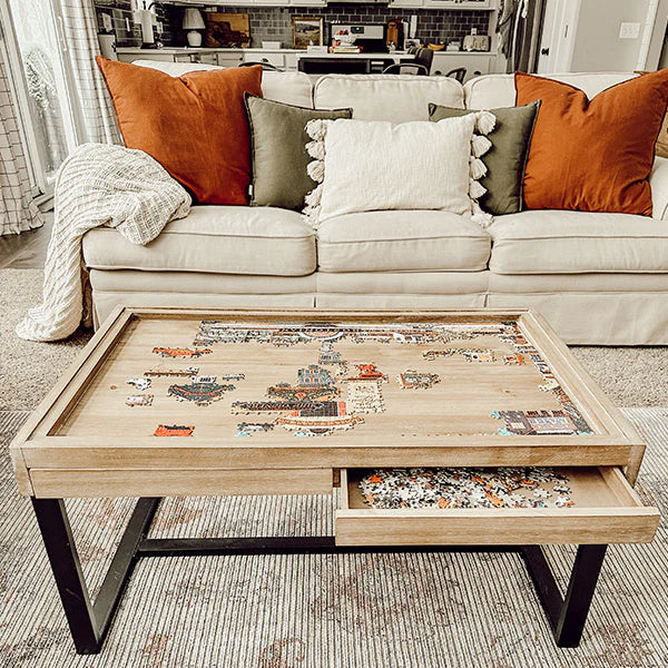 Coffee Puzzle Table With Drawers