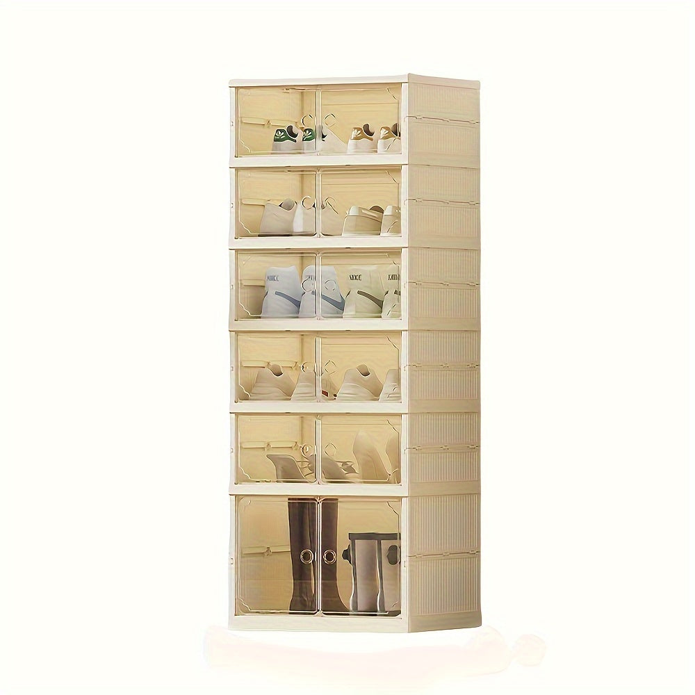 1 Transparent Foldable Large Capacity Storage Shoe Cabinet, No Installation Drawer Style Plastic Dustproof Storage Box, Bedroom, Living Room Items