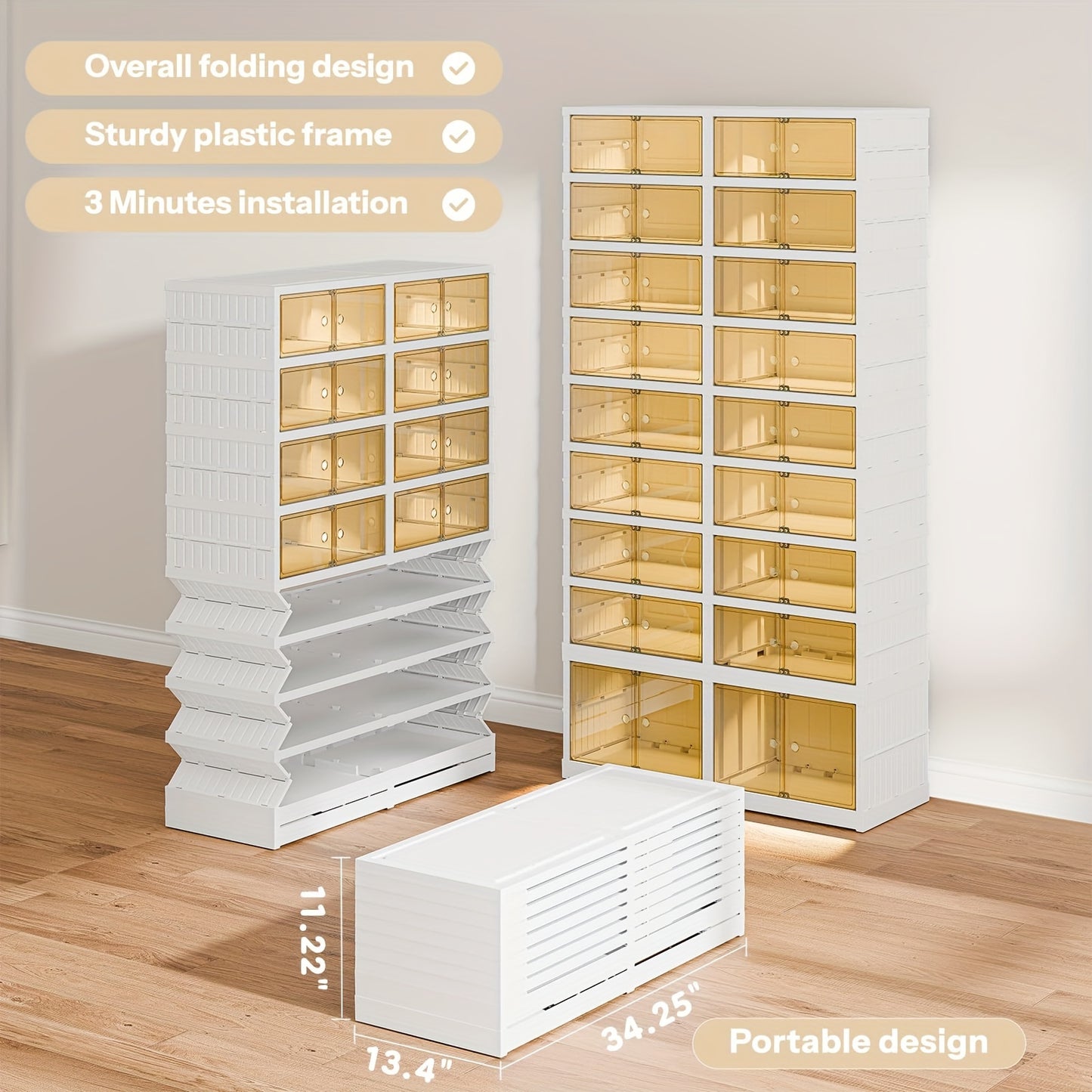 1 pcs 3\u002F9 Layers Home Decorations Display Rack Big Capacity Storage Cabinet Plastic Foldable Shoe Shelf Collapsible Clear Shoe Boxes Stackable with Door Easy Assembly Living Room Stuff