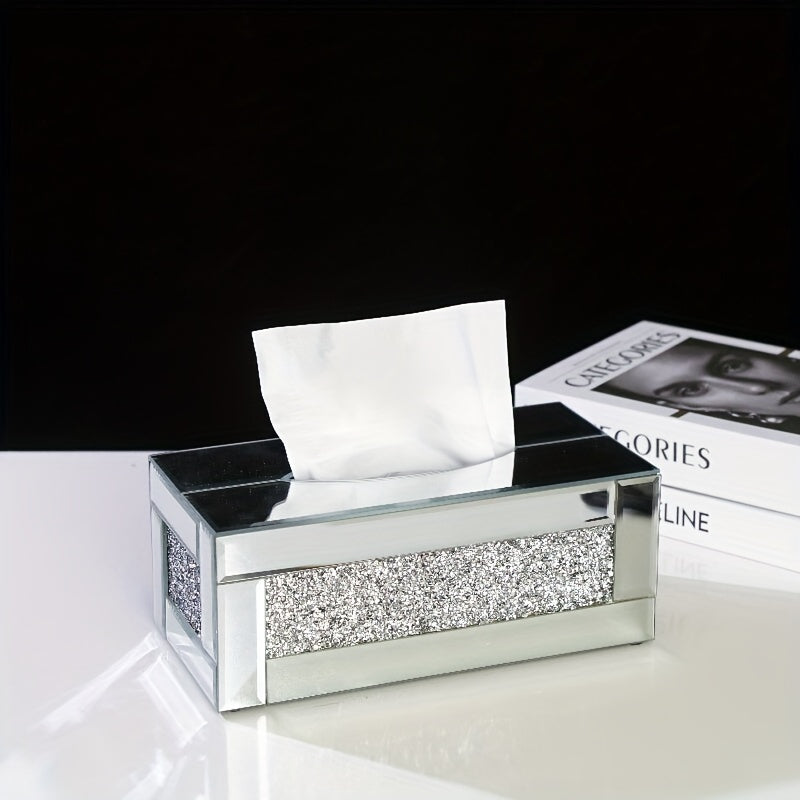 Glass Crystal Tissue Box, Silver Luxury Tissue Holders, Living Room Decorative Storage Box, Rectangular