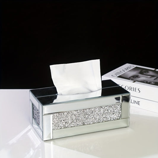 Glass Crystal Tissue Box, Silver Luxury Tissue Holders, Living Room Decorative Storage Box, Rectangular