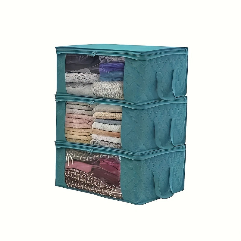 3PCS Foldable Closet Storage Cubes - Spacious, Collapsible, and Portable with Convenient Lids and Handle - Ideal for Bedroom Closet Organization, Perfect for Clothing, Comforter, and Linen Storage