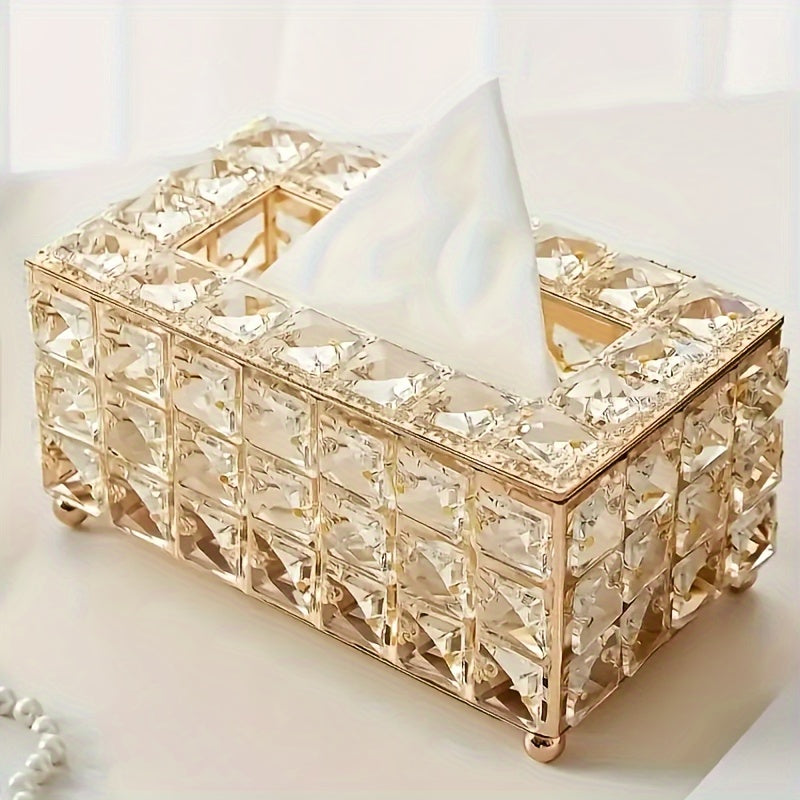 Elegant Crystal-Inspired Tissue Box Cover - Square, Decorative Napkin Holder for Bathroom Vanity, Bedroom & Office Desk