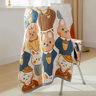 70x140CM Cotton Gauze Bath Towel Adult Children Soft Cartoon Animal Bathroom Absorbent Quick-drying Beach Travel Free Of Charge