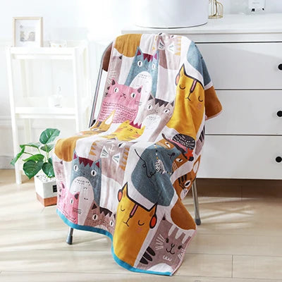 70x140CM Cotton Gauze Bath Towel Adult Children Soft Cartoon Animal Bathroom Absorbent Quick-drying Beach Travel Free Of Charge