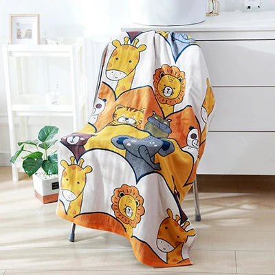 70x140CM Cotton Gauze Bath Towel Adult Children Soft Cartoon Animal Bathroom Absorbent Quick-drying Beach Travel Free Of Charge