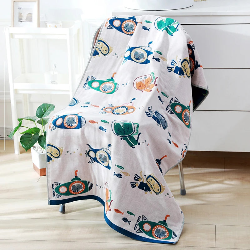 70x140CM Cotton Gauze Bath Towel Adult Children Soft Cartoon Animal Bathroom Absorbent Quick-drying Beach Travel Free Of Charge