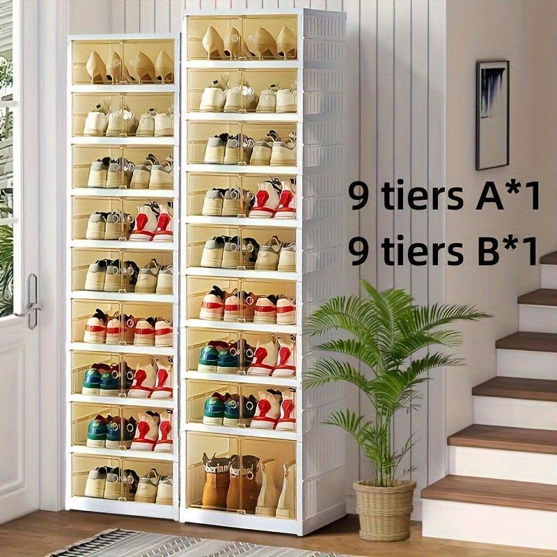 1 PCS\u002F2 PCS 9 Layers Plastic Foldable Home Display Storage Cabinet With Wheels And Transparent Door, Big Capacity Collapsible Shoe Rack Organizer, For Entrance, Entryway, Bedroom, Kitchen, Living Room, Suitable For All Seasons