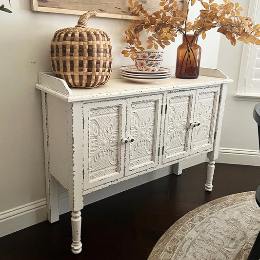 Distressed White Buffet Table