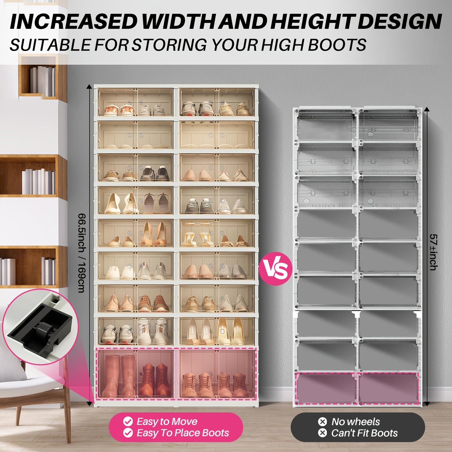 1pc 3\u002F6\u002F9-Tier Foldable Shoe Rack Plastic Shoe Shelf, Collapsible Shoes Storage Box, Stackable Clear Shoe Box With Door, Easy Assembly Shoe Cabinet, Storage And Organization