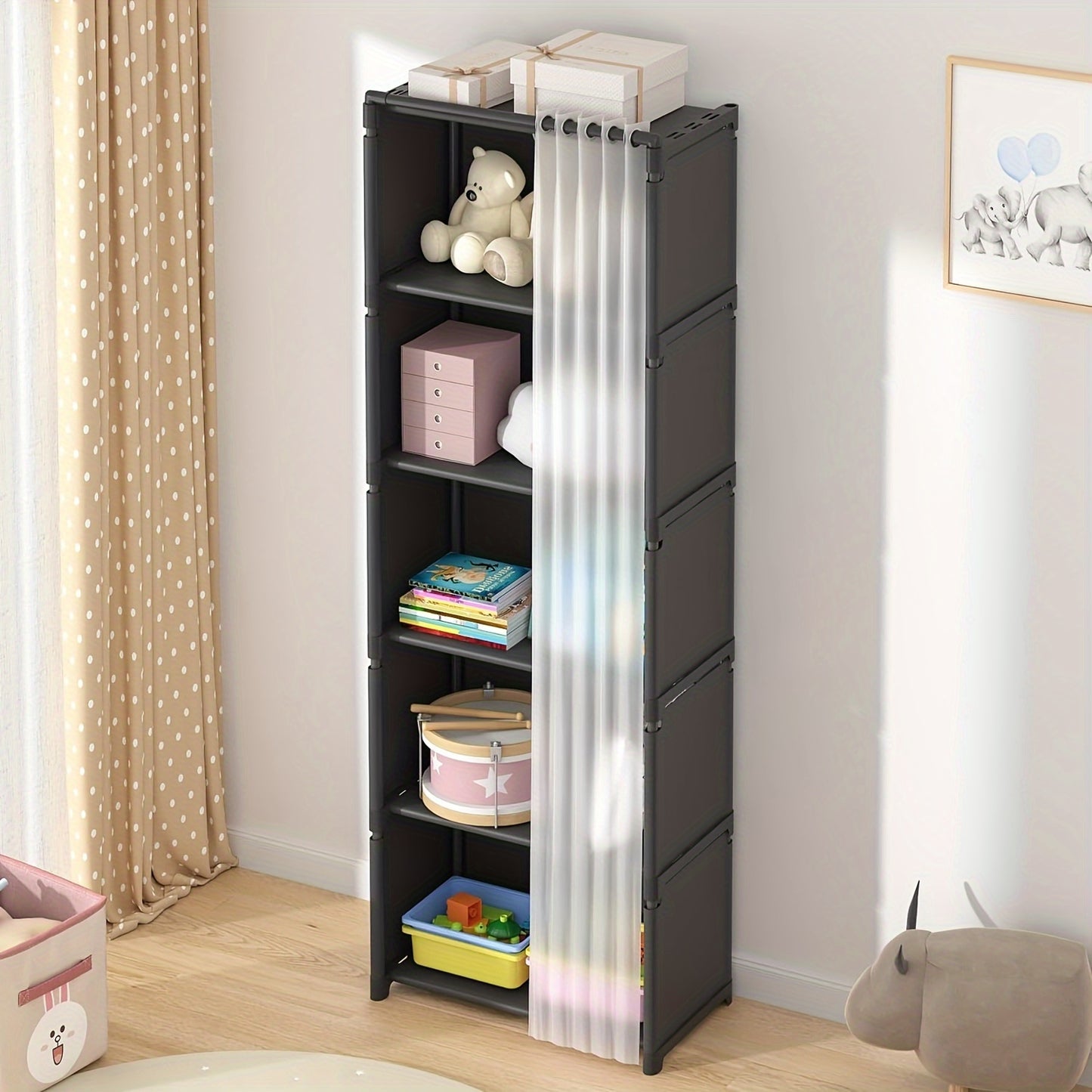 Dttwacoyh 6 Storey Double Row Storage - Open Closet Organiser - Black - For Bedroom, Office, Living Room - Maximise Space & Organisation