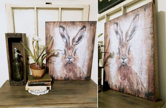 Wooden Framed Bunny Painting