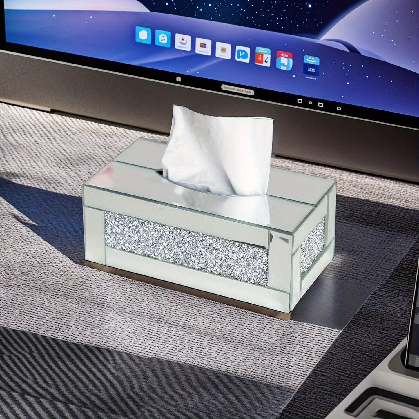 Glass Crystal Tissue Box, Silver Luxury Tissue Holders, Living Room Decorative Storage Box, Rectangular