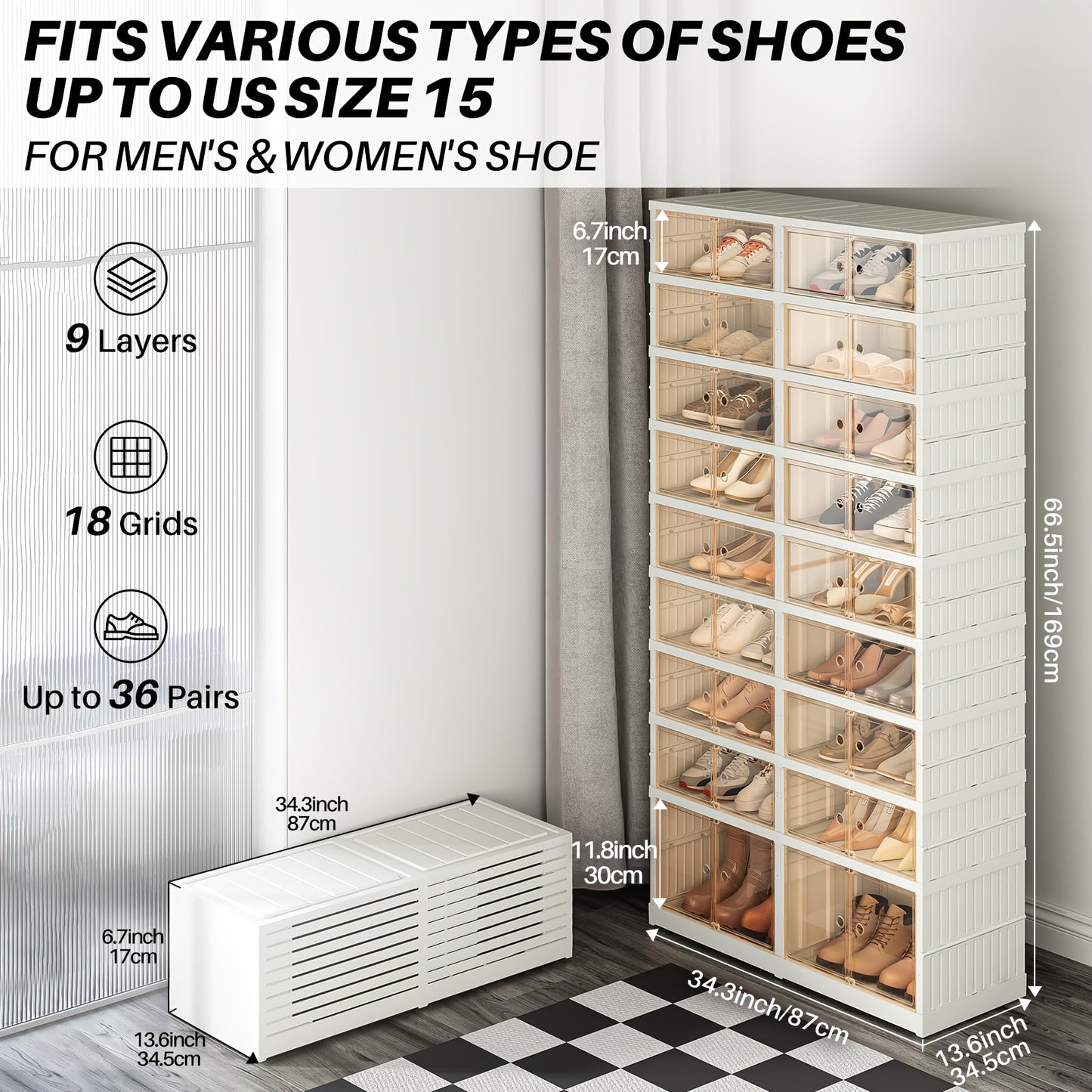 1pc 3\u002F6\u002F9-Tier Foldable Shoe Rack Plastic Shoe Shelf, Collapsible Shoes Storage Box, Stackable Clear Shoe Box With Door, Easy Assembly Shoe Cabinet, Storage And Organization